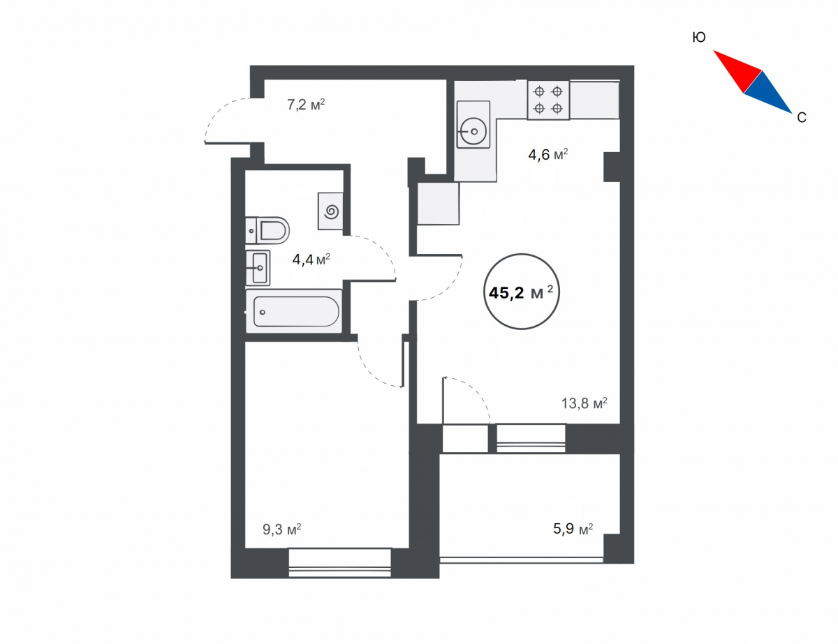 планировка квартиры 45 м2